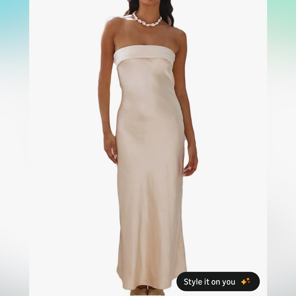 Strapless cowl back champagne dress